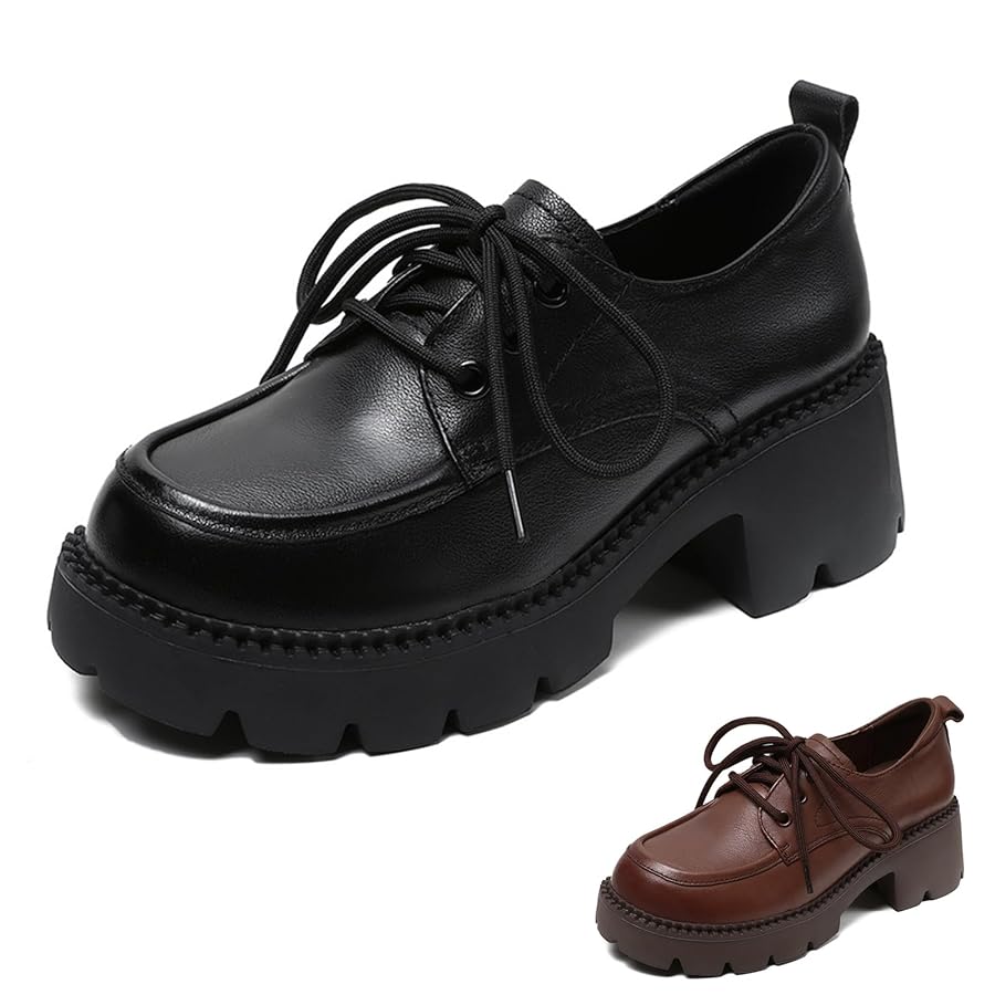 Amazon.com | Women's Soft Leather Lace-Up Platform Chunky